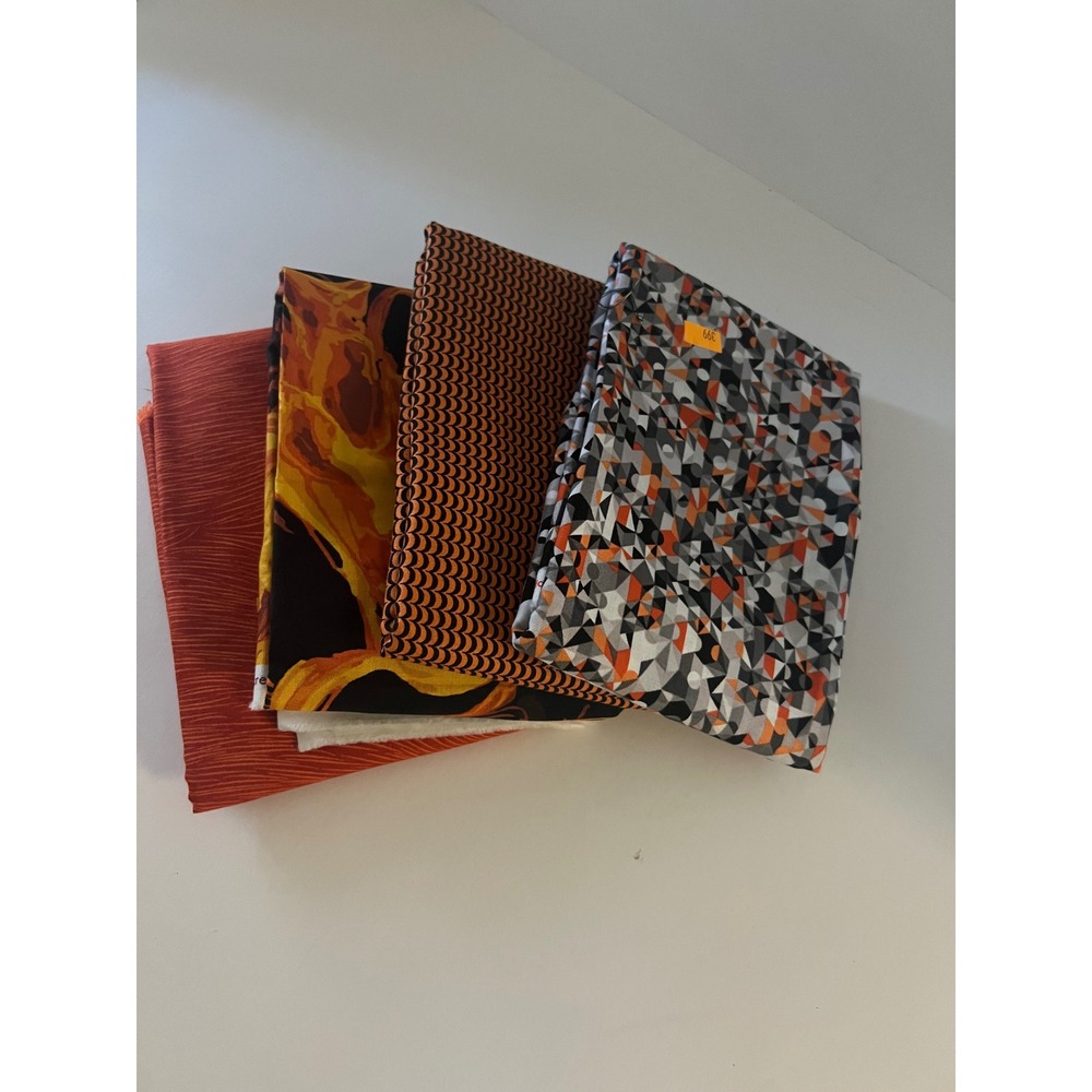 Pack of 4 Orange Phantasm Pattern Andover Fabric Libs Elliott 44" x  1yd each